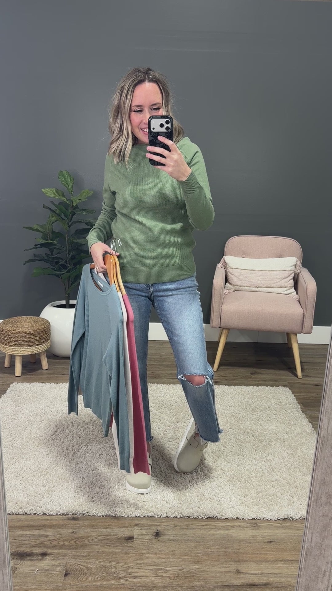 NEW! Chelsea Waffle Knit Top - Dusty Blue