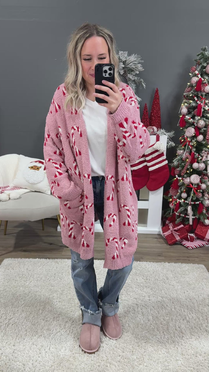 NEW! Christmas Cloud Open Cardigan - Candy Cane