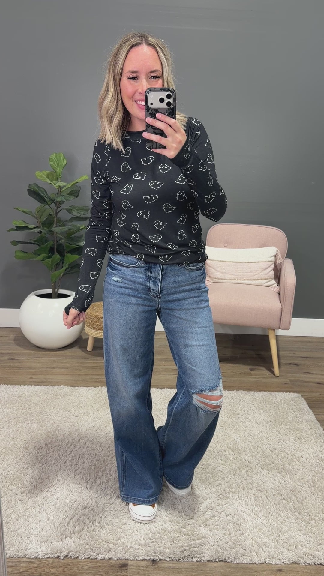 NEW! Blair Long Sleeve Top - Midnight Ghosts