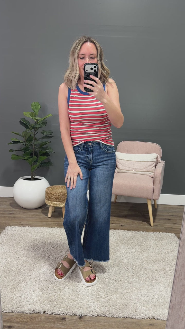 NEW! Esme Ribbed Contrast Striped Tank Top - Coral & Blue Wishlist
