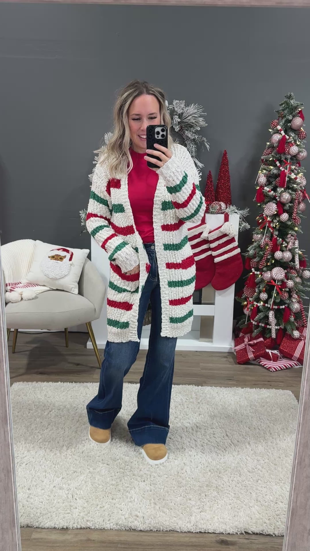 NEW! Christmas Stripe Open Front Cardigan