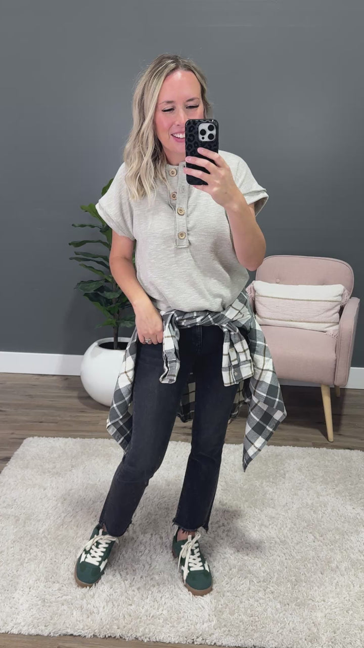 NEW! Janice Ribbed Henley Top - Sand Heimish