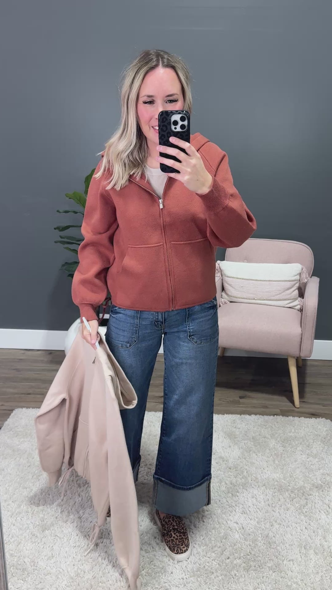 NEW! Brynn Drawstring Hem Zip Up Sweater Hoodie - Oatmeal Staccato