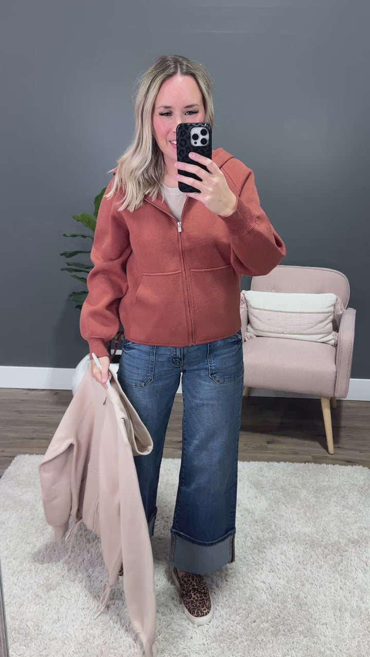 NEW! Brynn Drawstring Hem Zip Up Sweater Hoodie - Oatmeal Staccato