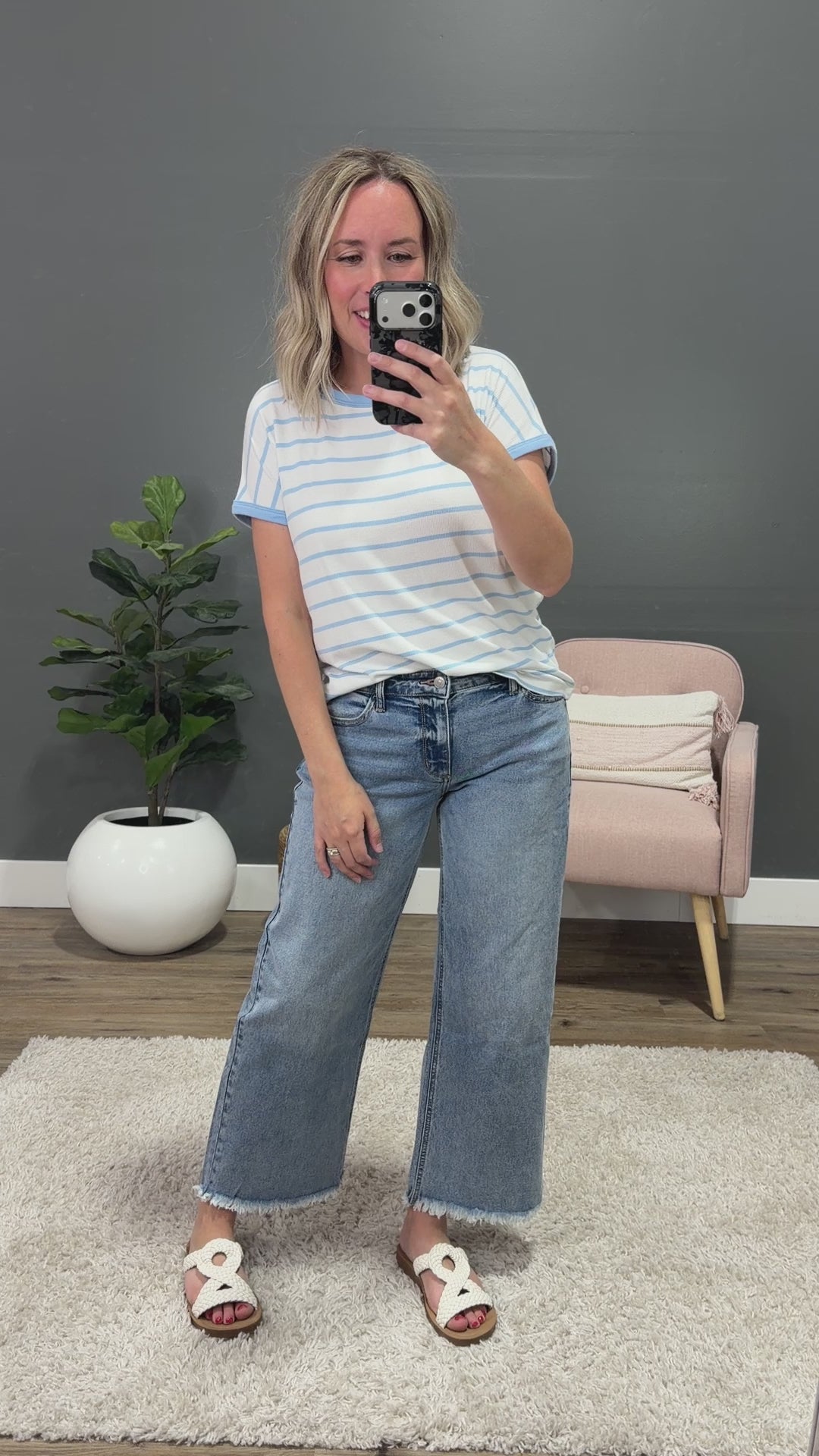 NEW! Juliet Striped Ribbed Top - Ivory & Blue