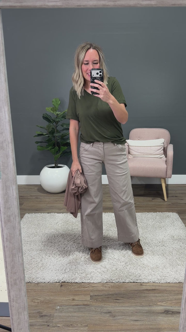 NEW! Sophie V Neck Top - Dark Olive Michelle Mae