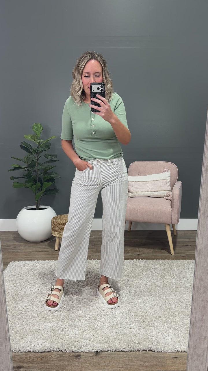 NEW! Vervet Andi Striped Cropped Wide Leg Jeans Vervet