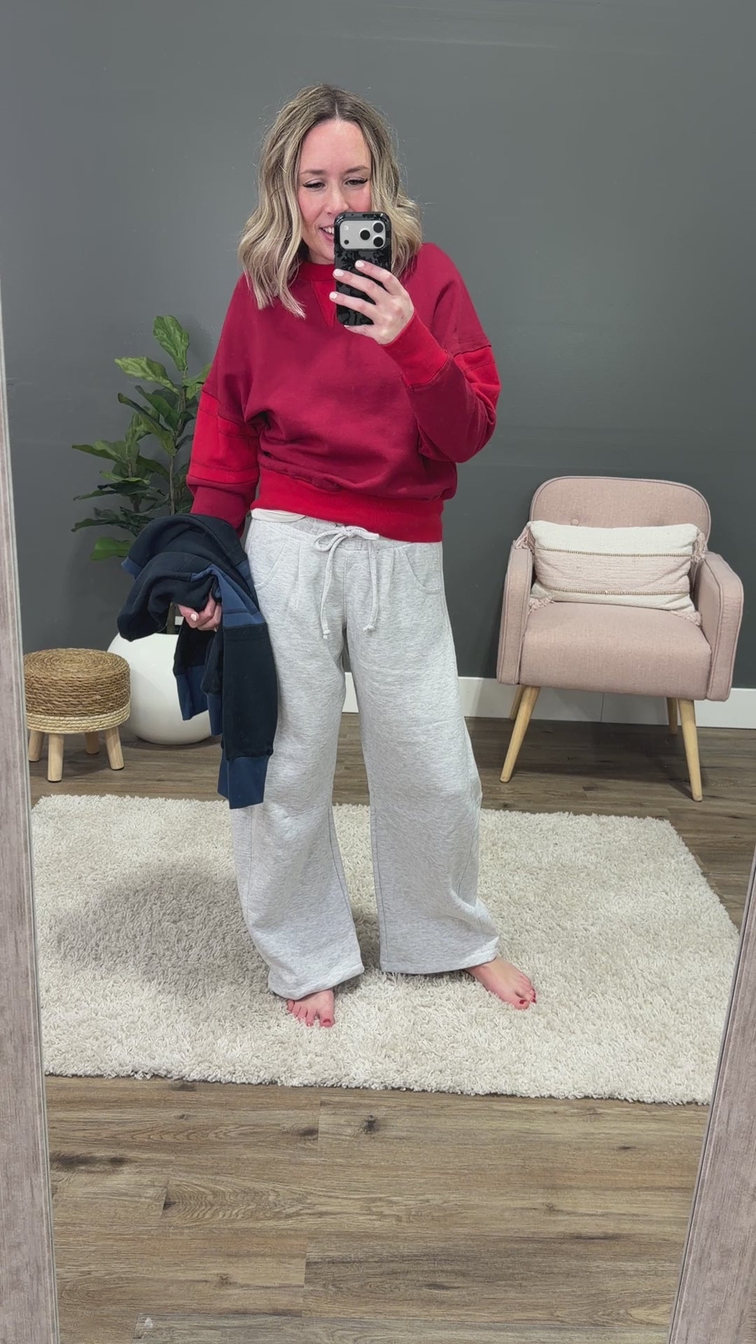 NEW! Mono B Varsity Color Block Fleece Crewneck - Deep Navy