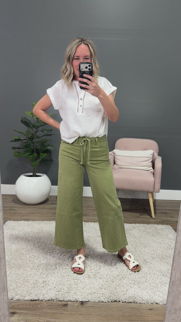 NEW! Vervet Kacie Cropped Wide Leg Jeans - Eucalyptus