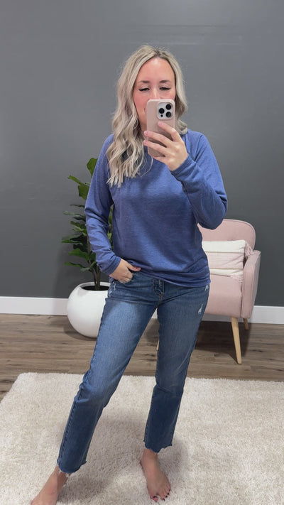 NEW! Little Too Late Long Sleeve Top - Light Navy