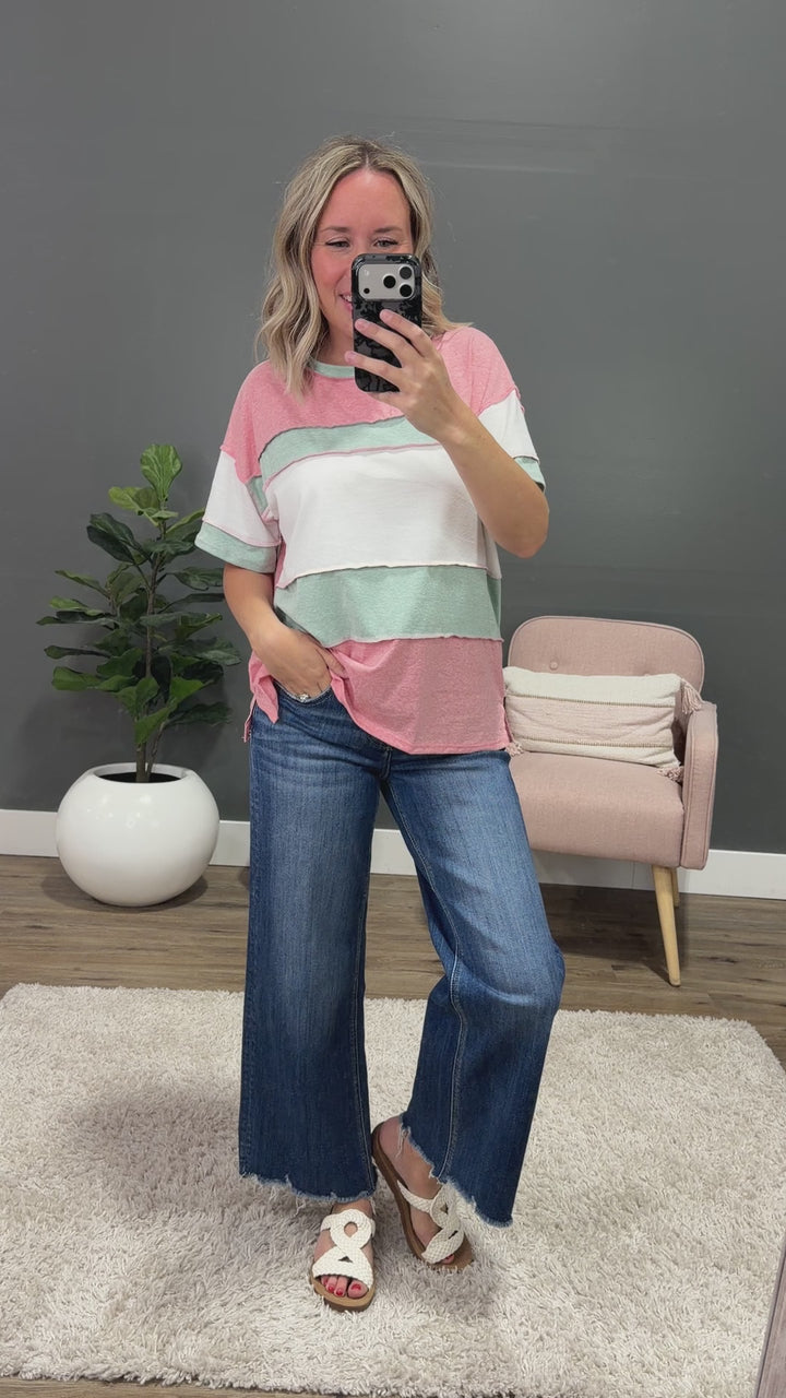 NEW! Savannah Color Block Top - Coral & Sage