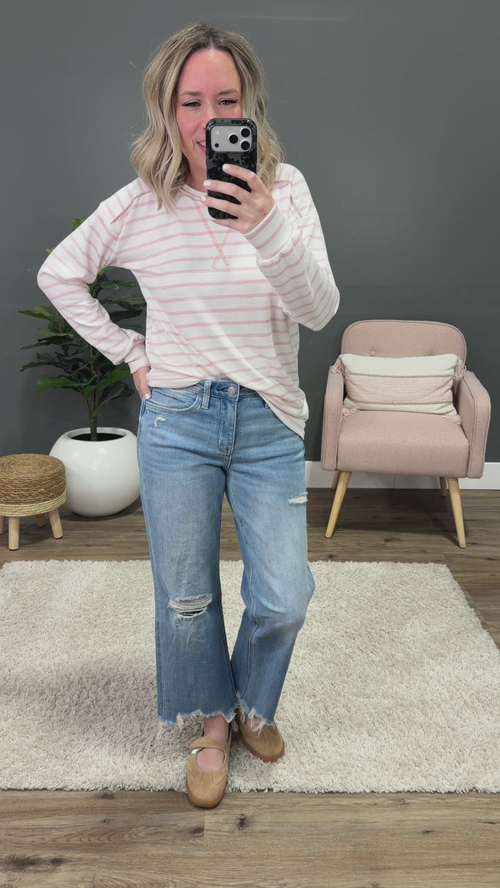 NEW! Jayla Striped Drop Shoulder Top - Pink