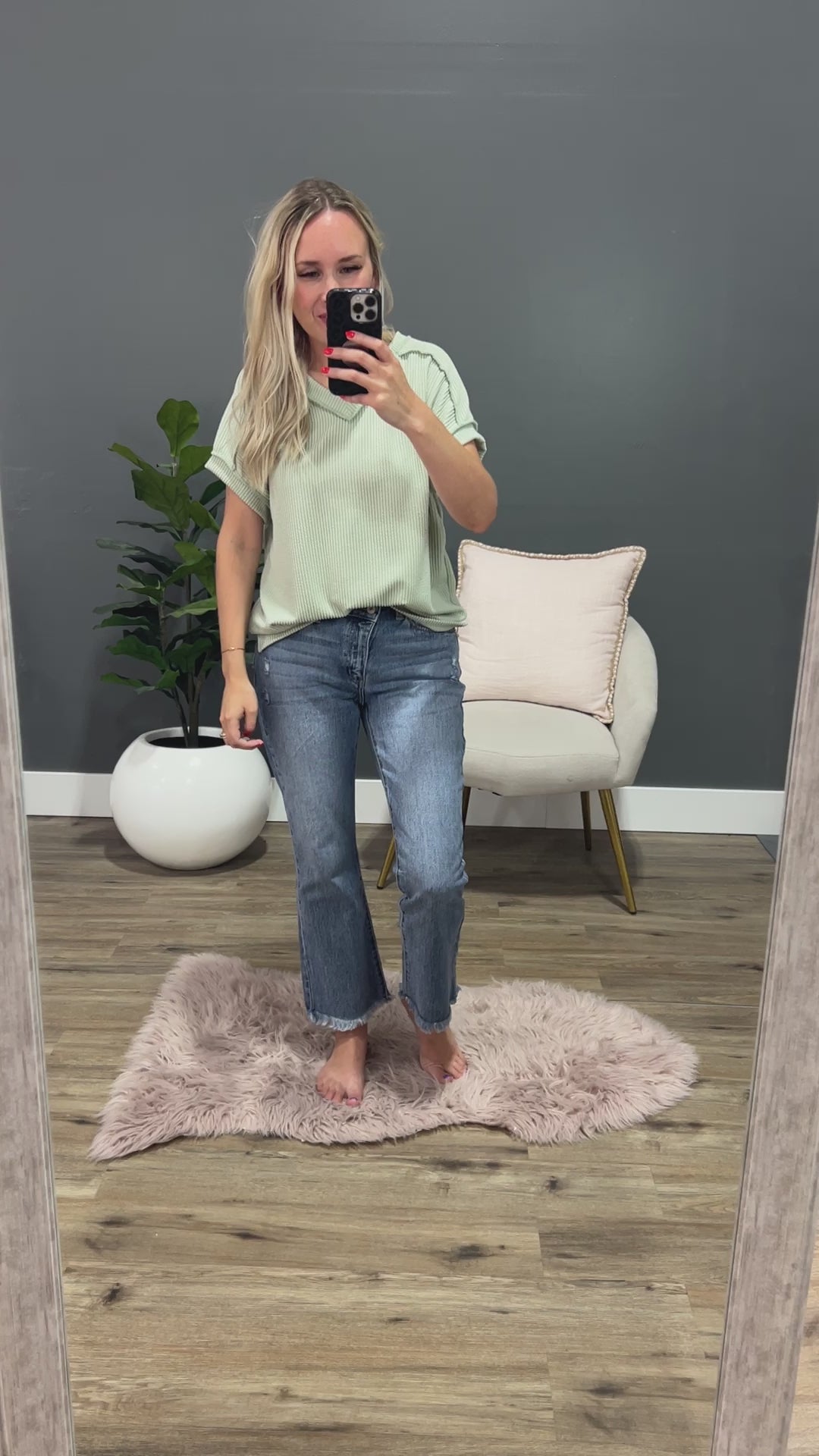 Mandy Corded V Neck Top - Sage FINAL SALE