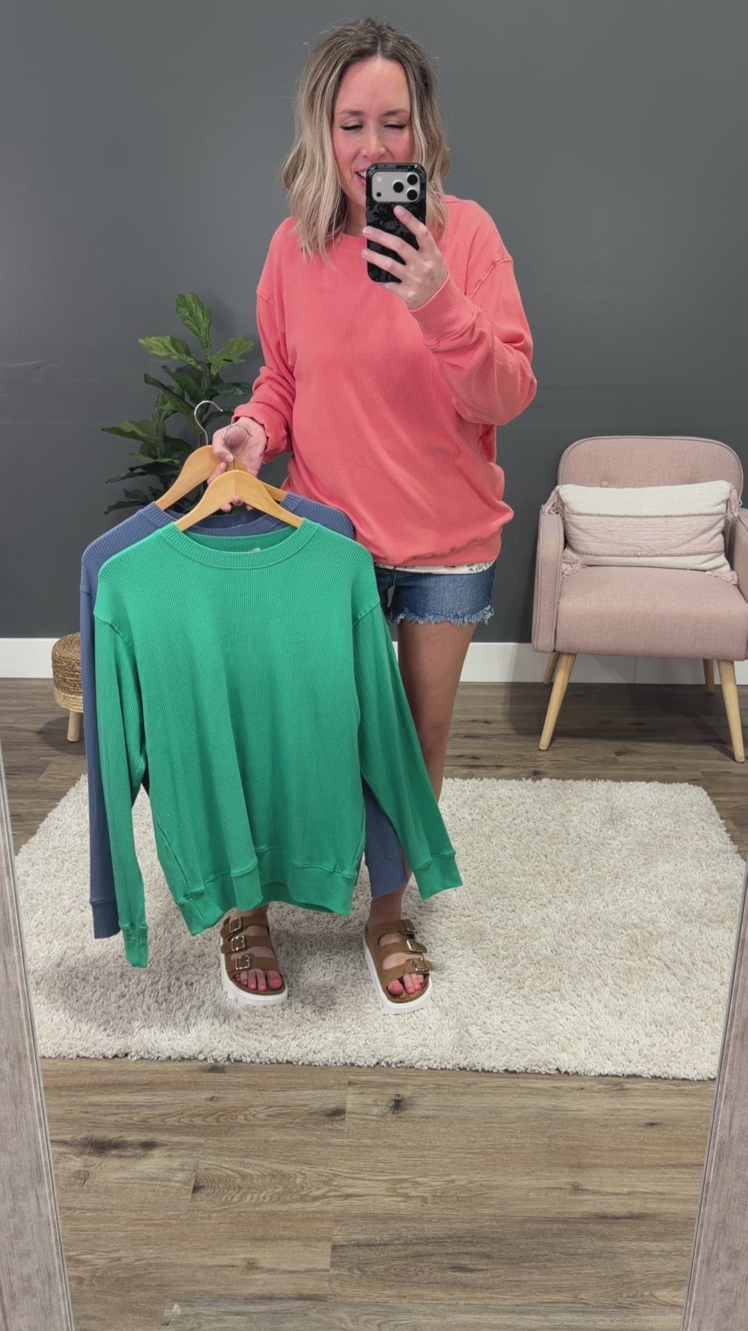 NEW! Mia Ribbed Crewneck Top - Denim Michelle Mae