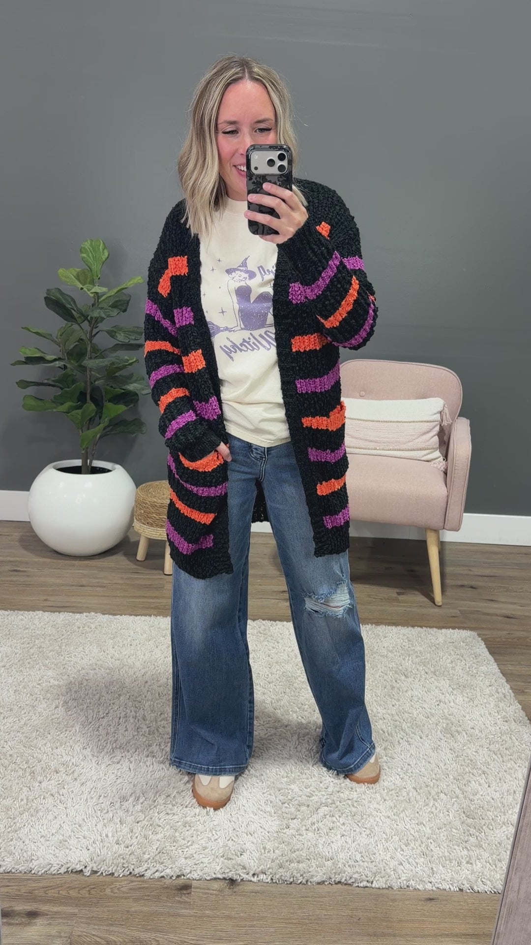 NEW! Halloween Striped Popcorn Cardigan