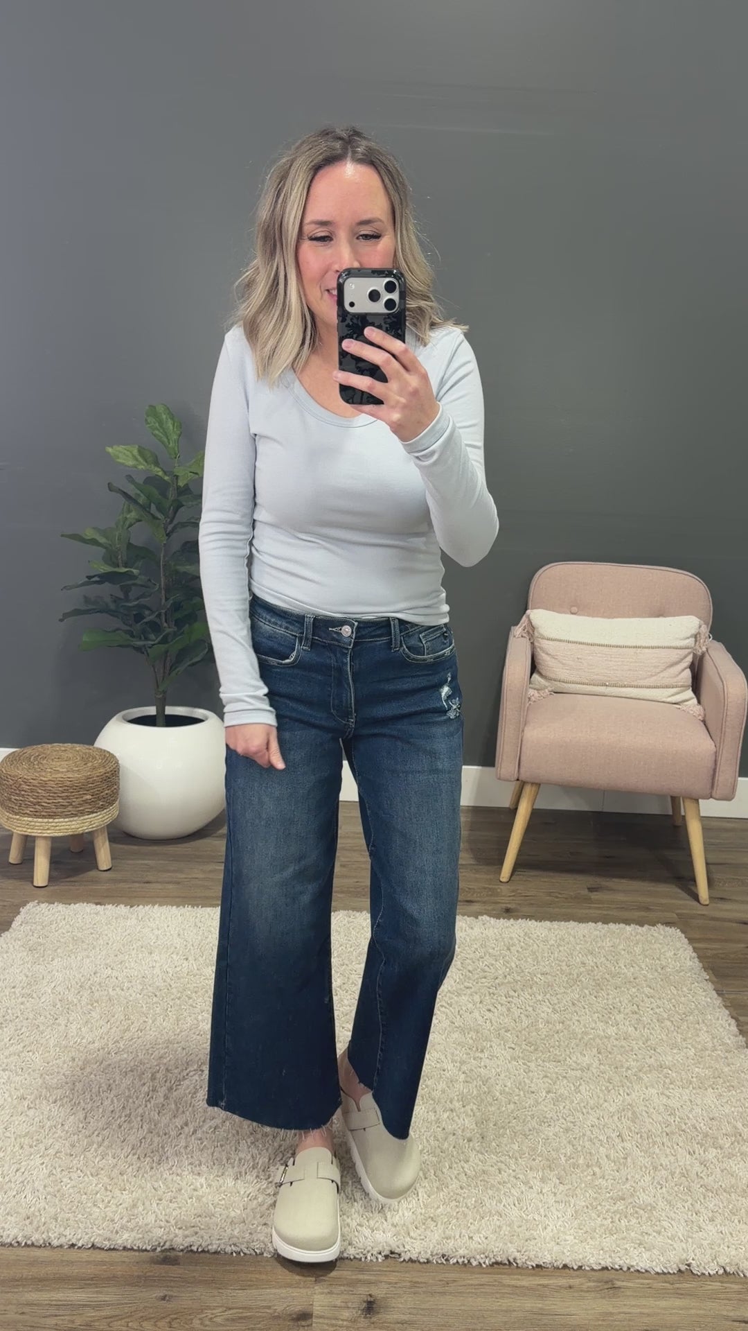 NEW! Jess Long Sleeve Knit Scoop Neck Top - Baby Blue Be Cool