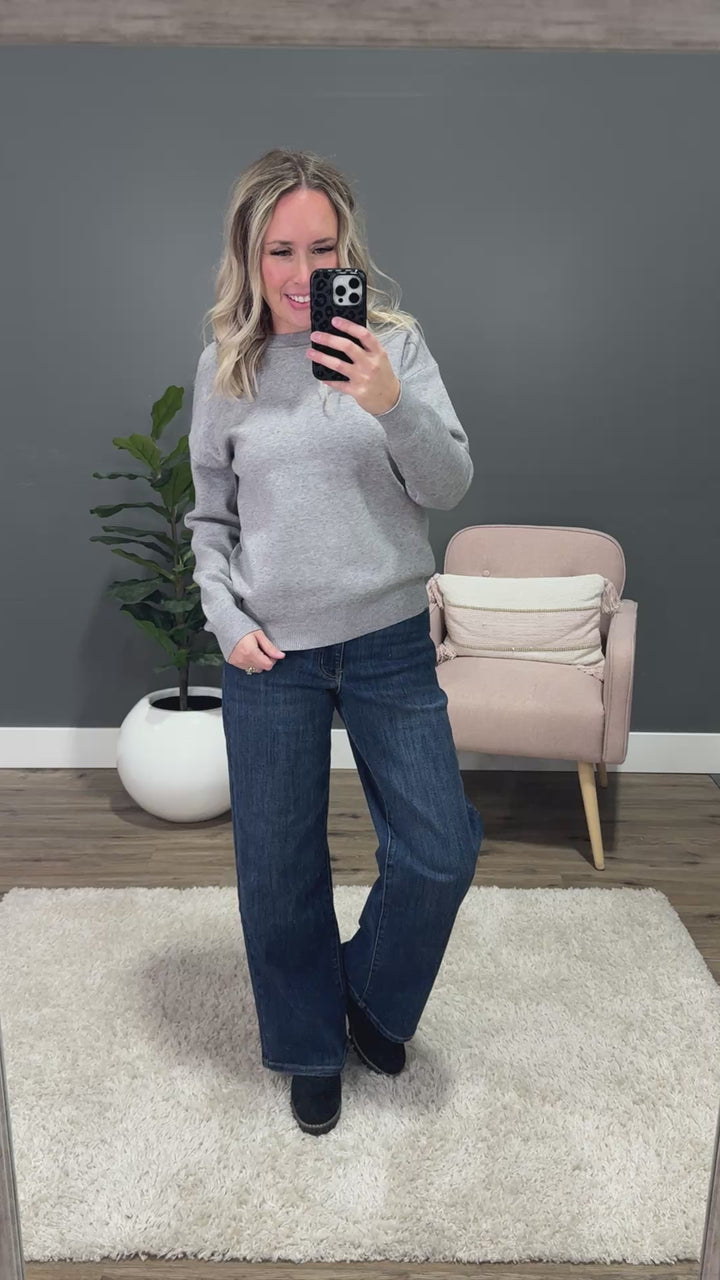 Brielle Drop Shoulder Knit Sweater - Heather Gray Be Cool