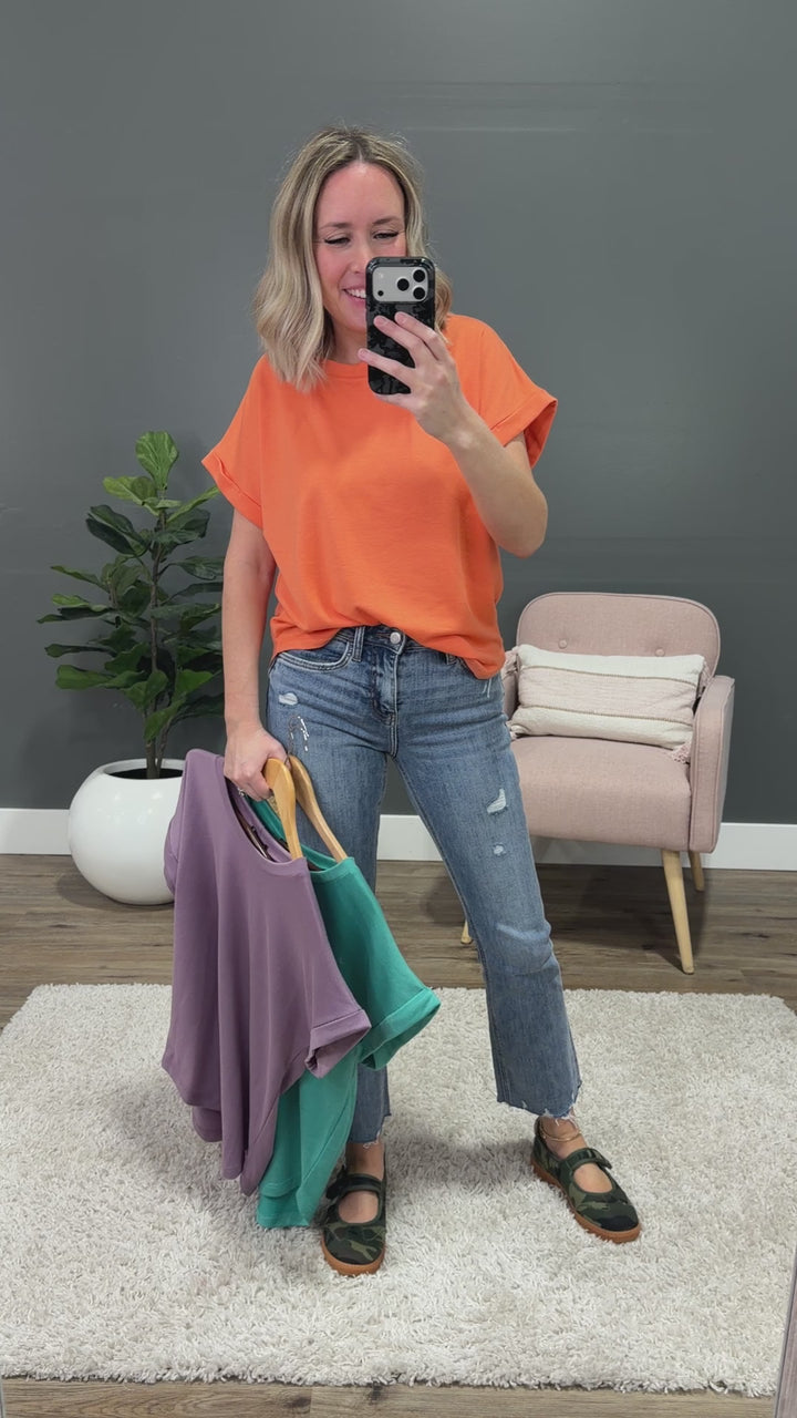 NEW! Melissa Roll Sleeve Top - Light Orange Staccato