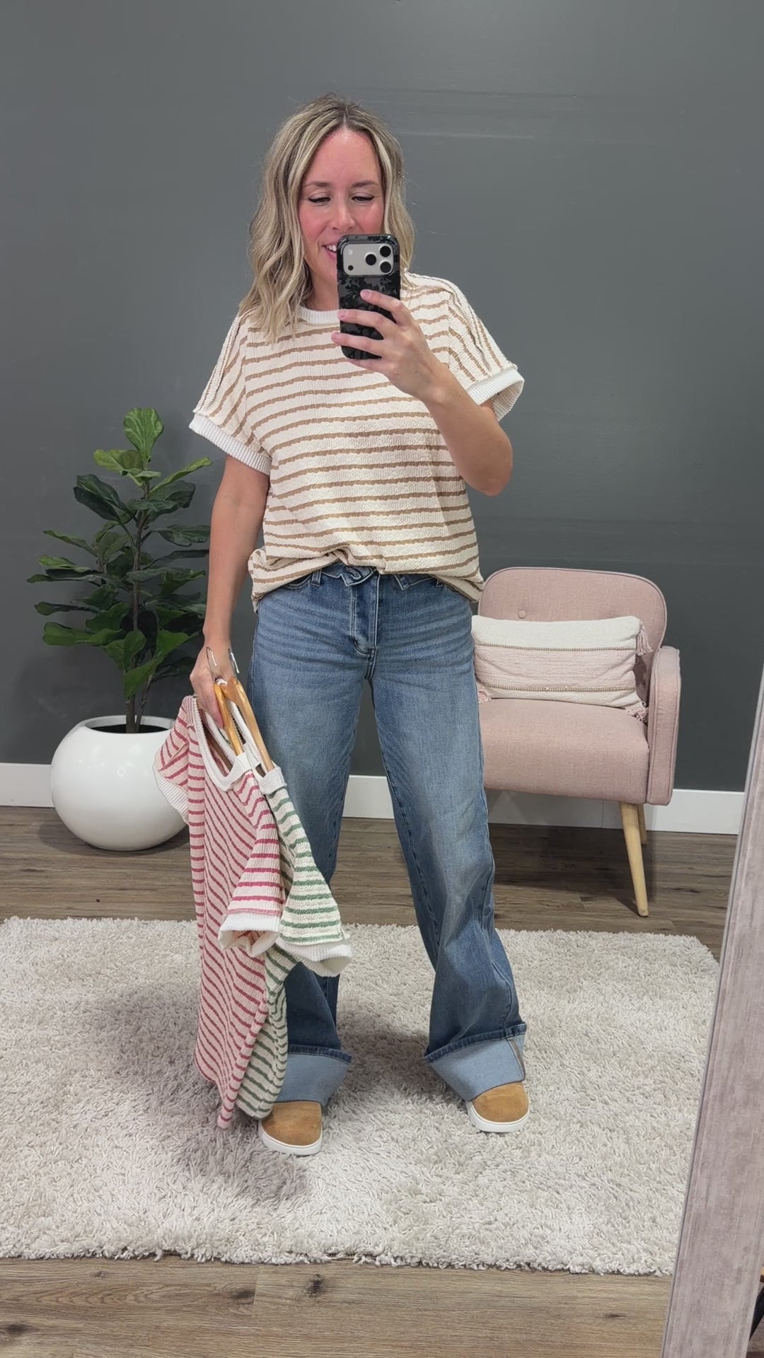 NEW! Devri Textured Striped Top - Mocha