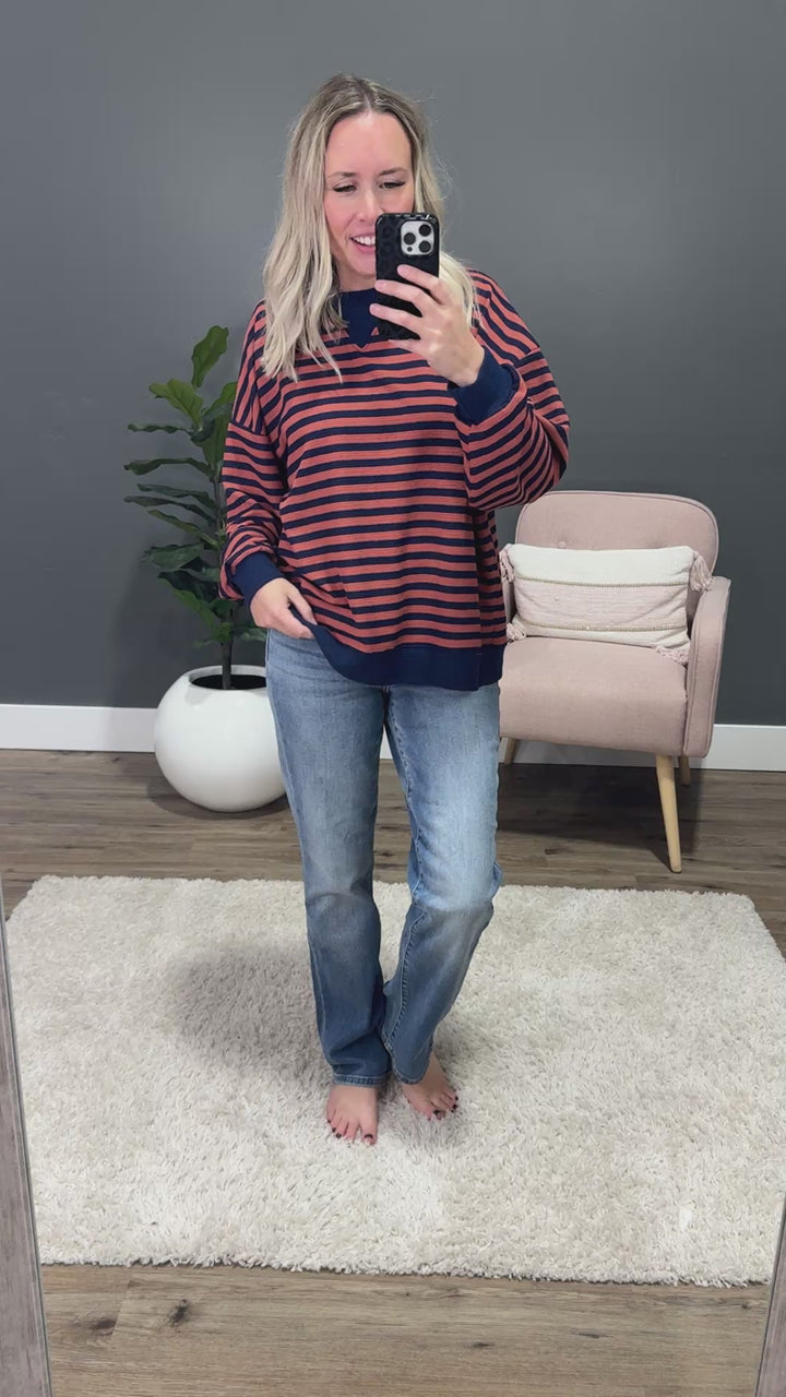 NEW! Can't Explain Striped Cloud Knit Sweatshirt - Navy & Rust Tres Bien