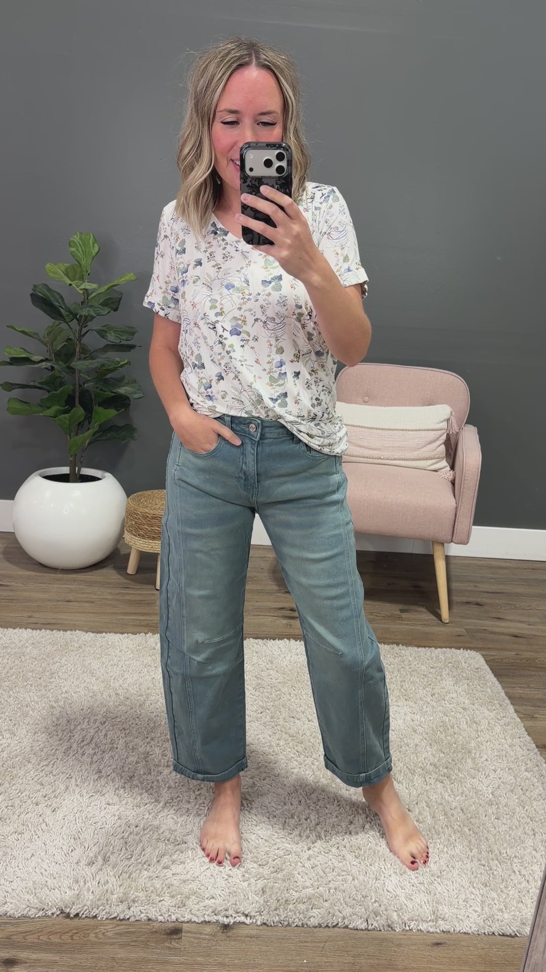 NEW! Alexandra Non Distressed Barrel Jeans - Teal