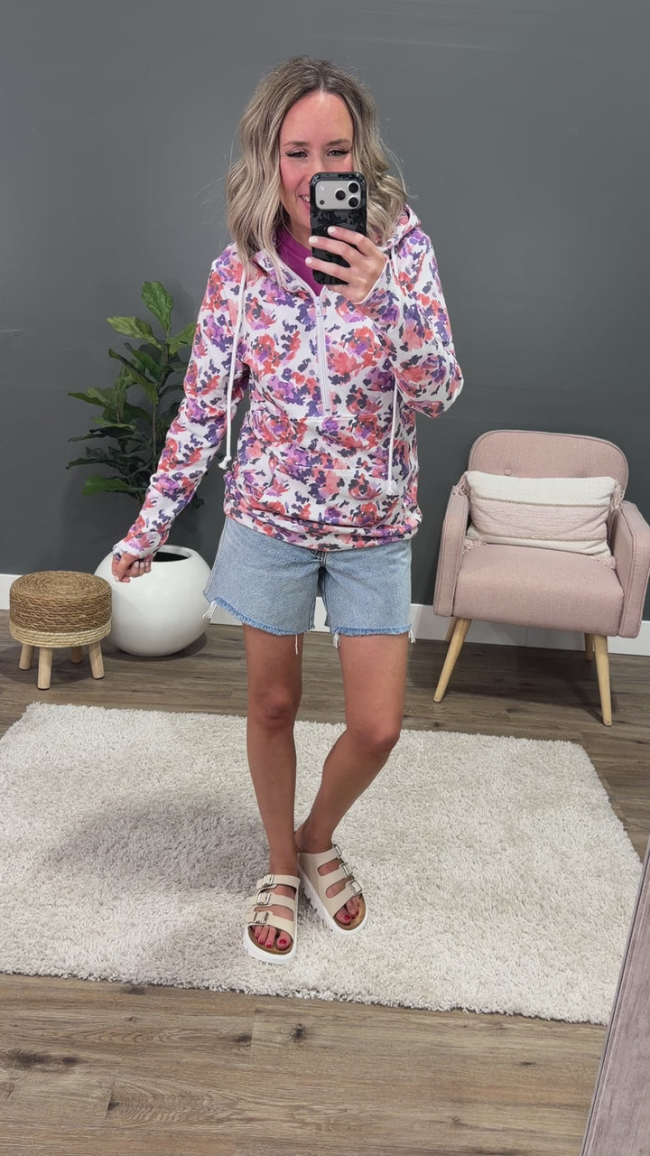 NEW! Lindsay Half Zip Hoodie - Purple Abstract