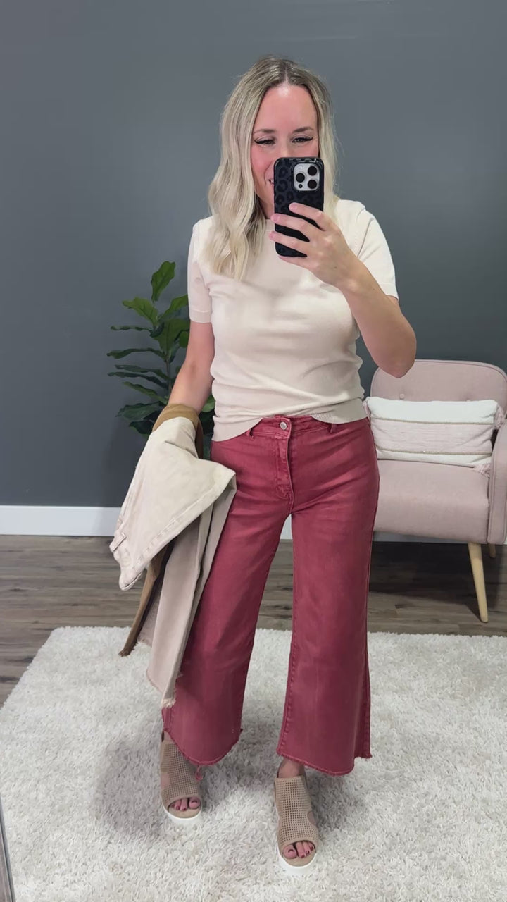 Mae Wide Leg Cropped Jeans - Deep Camel Zenana