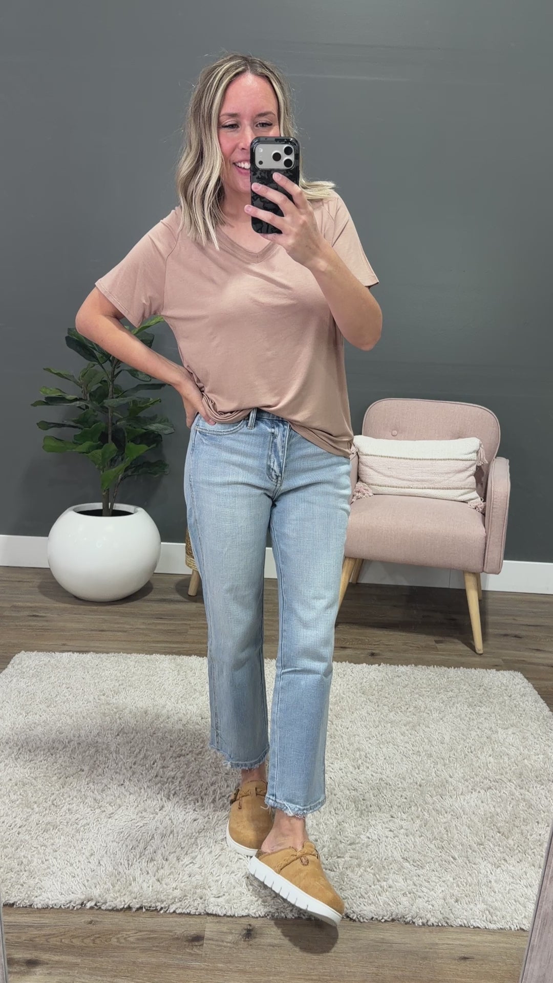NEW! Kathryn Drop Shoulder V Neck Top - Dark Taupe Hyfve