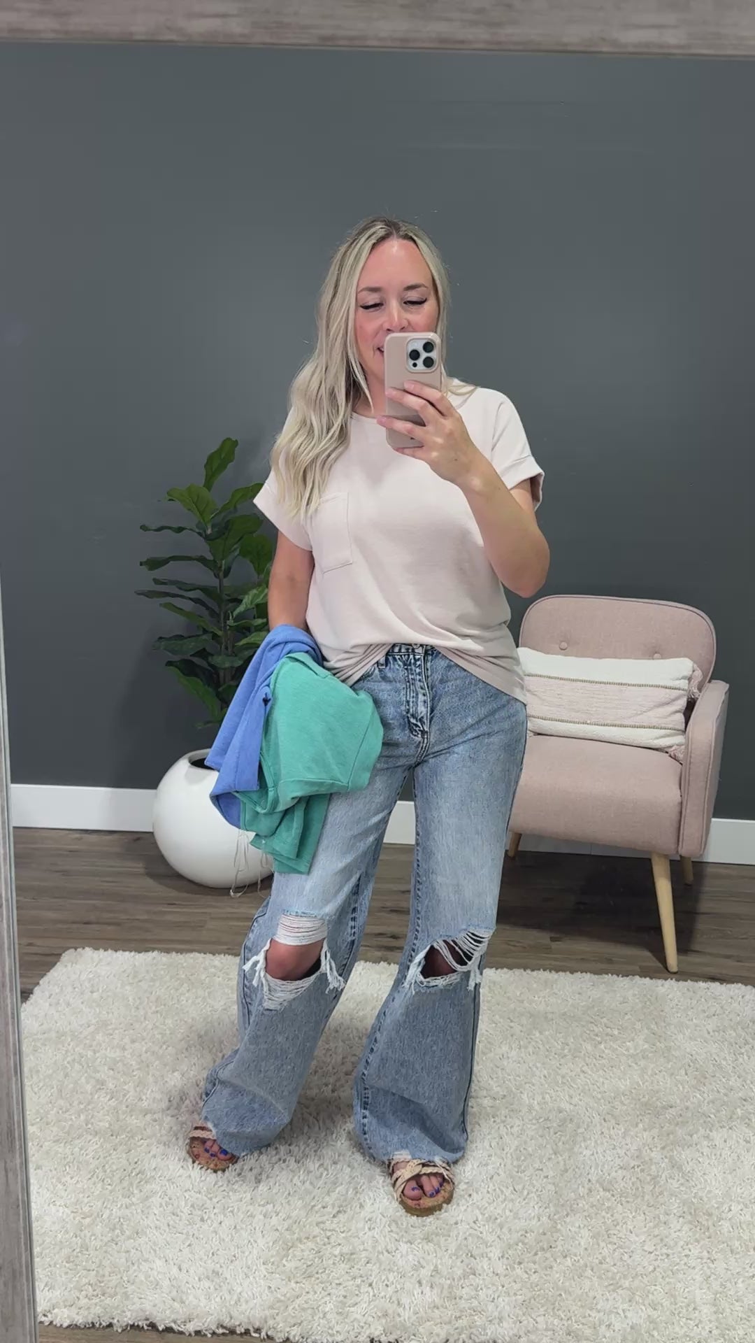 Junie Drop Shoulder Pocket Top - Taupe Staccato