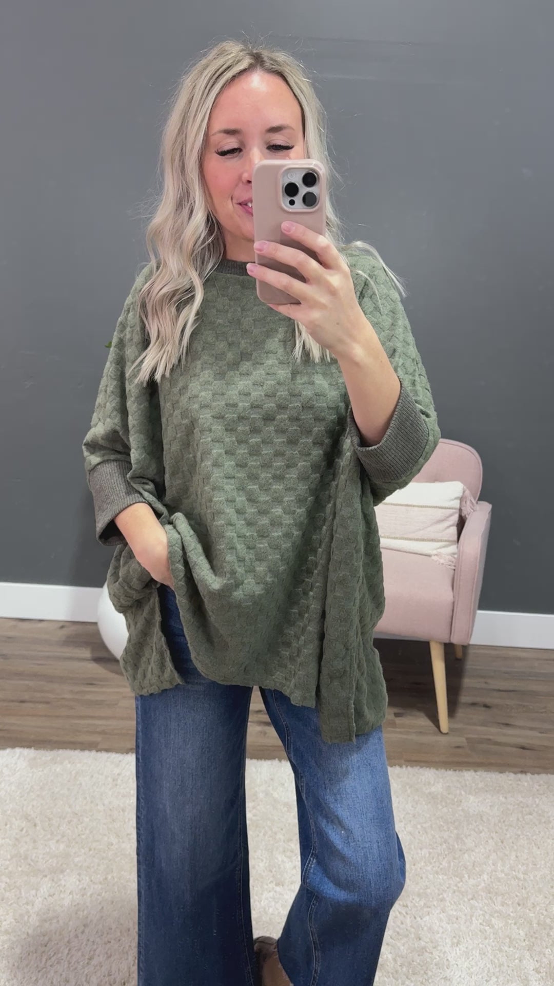 NEW! Laurel Oversized Checkered Brushed Top - Olive