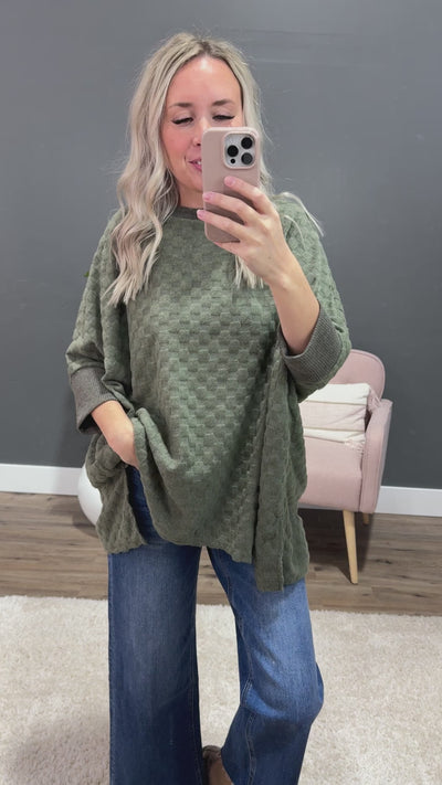 NEW! Laurel Oversized Checkered Brushed Top - Olive