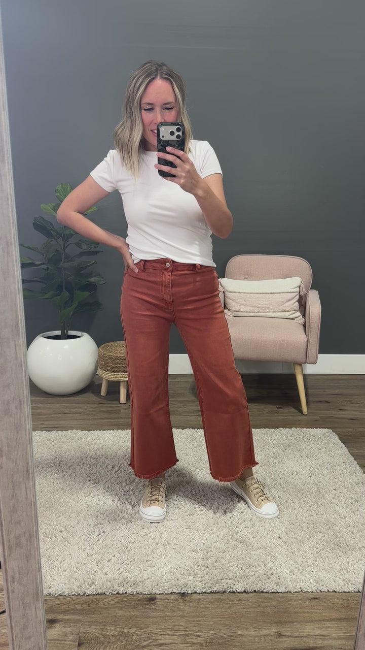 NEW! Mae Wide Leg Cropped Jeans - Rust
