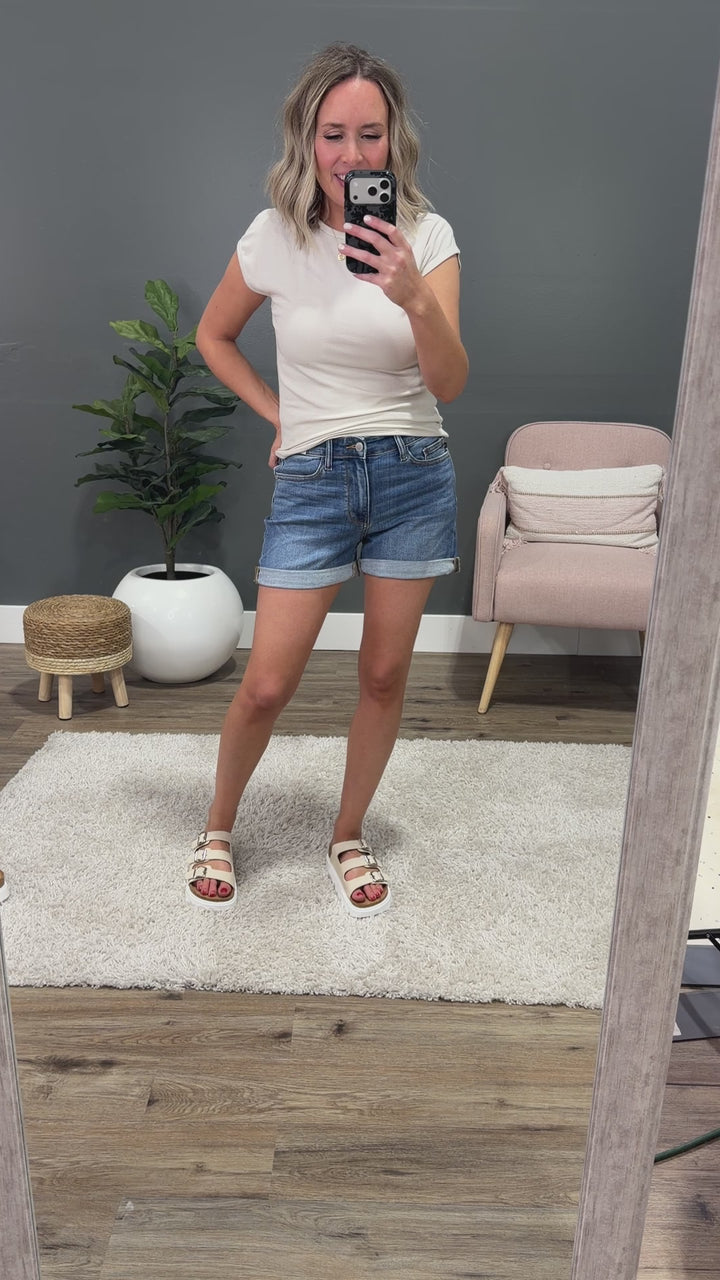 Judy Blue Moody Skies Roll Hem Jean Shorts Judy Blue