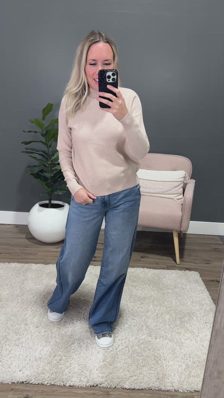 NEW! Iris V Pattern Ribbed Knit Sweater - Light Beige Be Cool