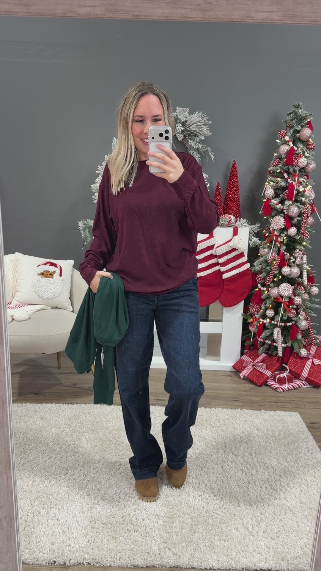 NEW! Mia Ribbed Crewneck Top - Forest Green