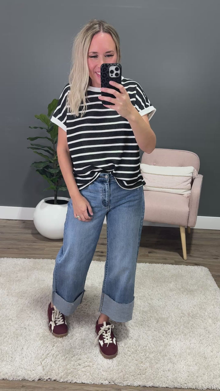 NEW! Nina Faded Striped Drop Shoulder Top - Black Lovely Melody