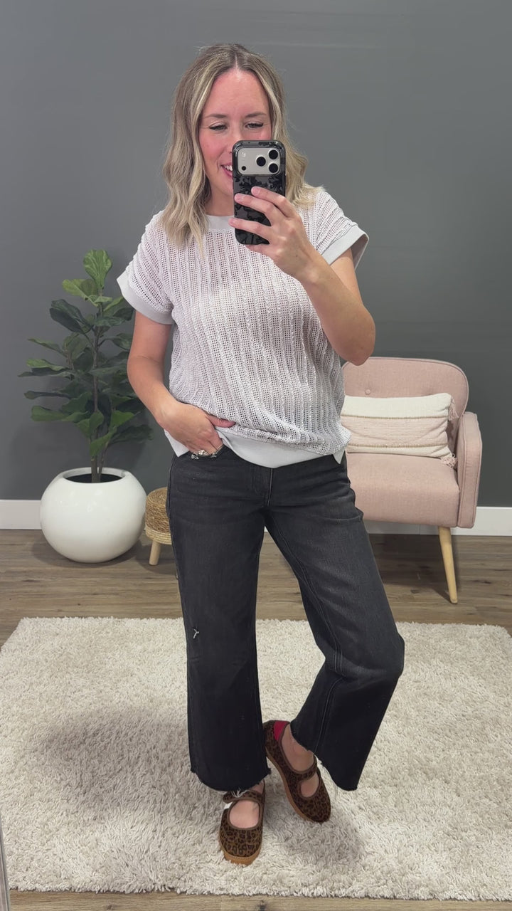 NEW! Liesel Textured Open Knit Top - Gray