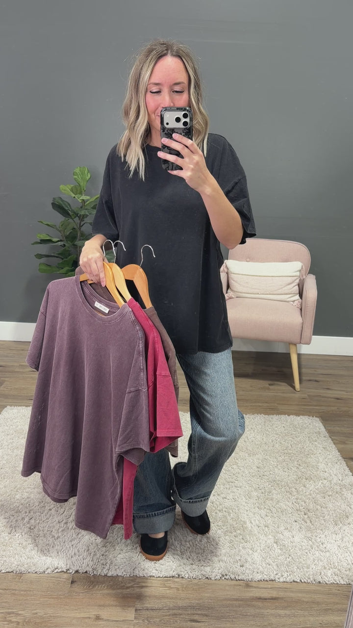 NEW! Oversized Mineral Wash Tee - Dark Red Double Zero
