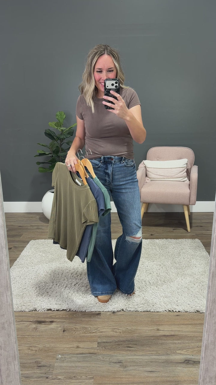 NEW! Cassidy Short Sleeve Ribbed Top - Dark Olive