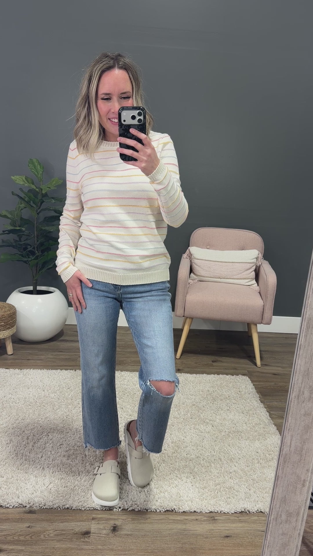 NEW! Angelica Pointelle Stripe Sweater - Cream