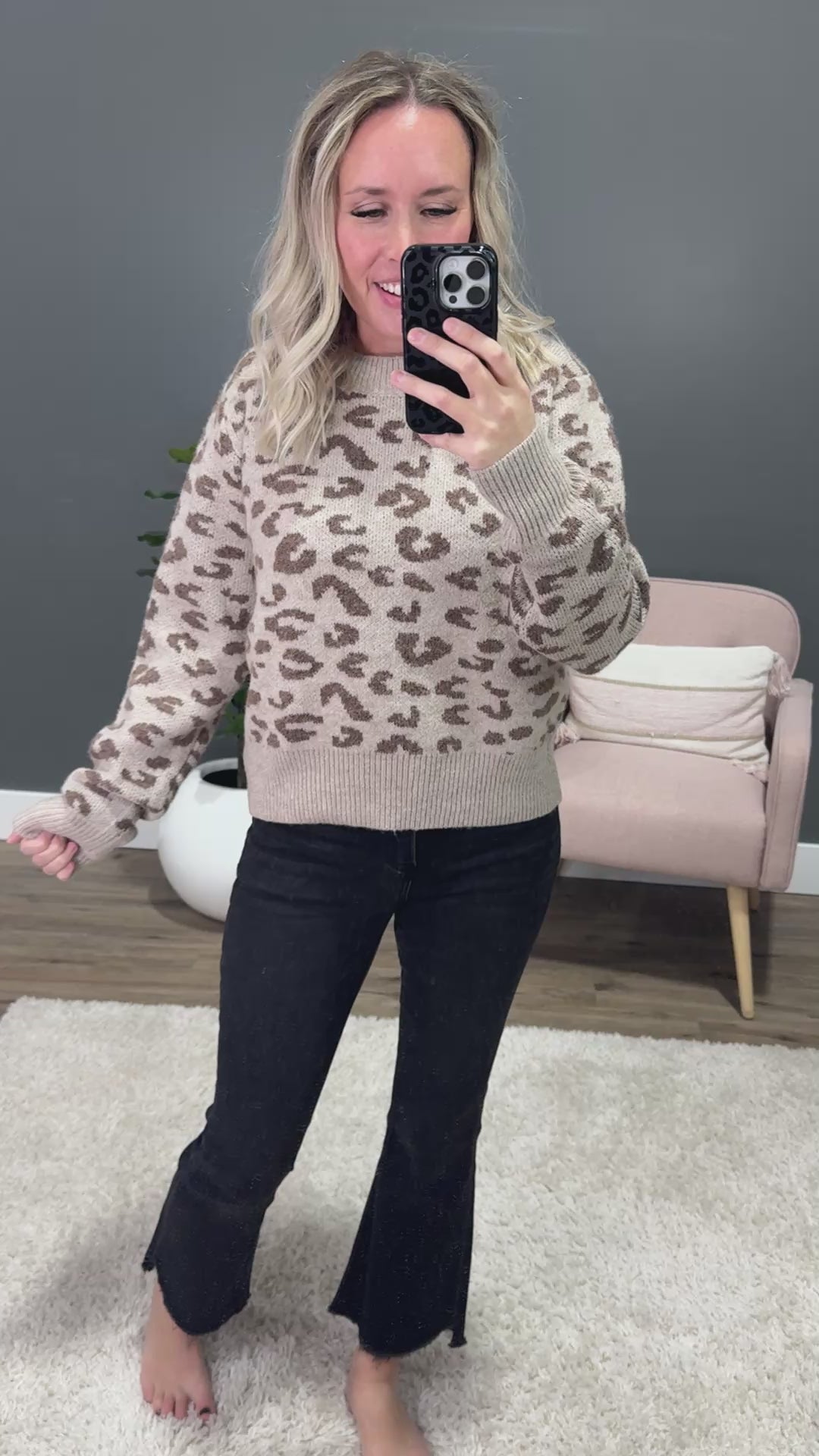 Melissa Leopard Print Sweater - Taupe Be Cool