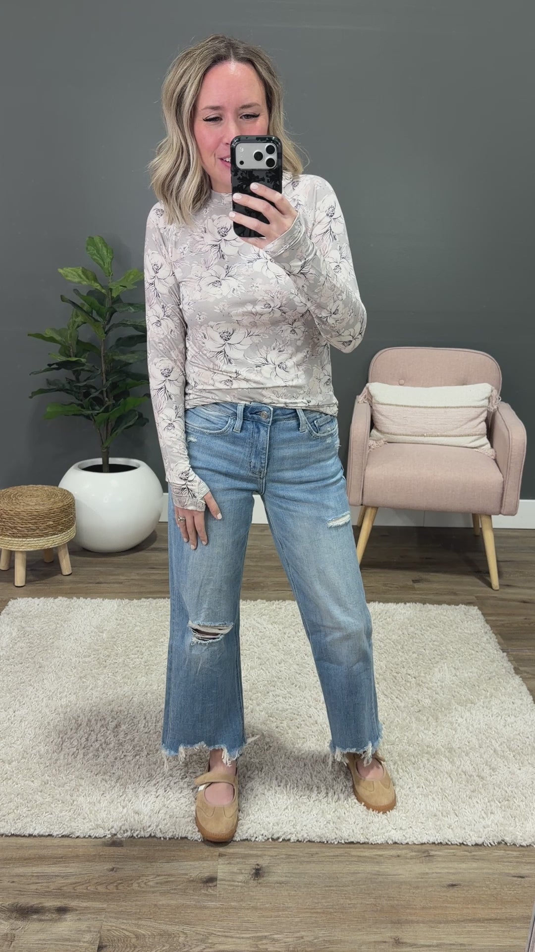 NEW! Blair Long Sleeve Top - Vintage Gray Floral