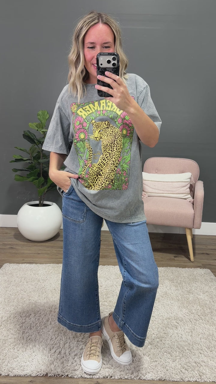 NEW! Leopard Dreamer Paradise 1982 Denim Mineral Wash Tee