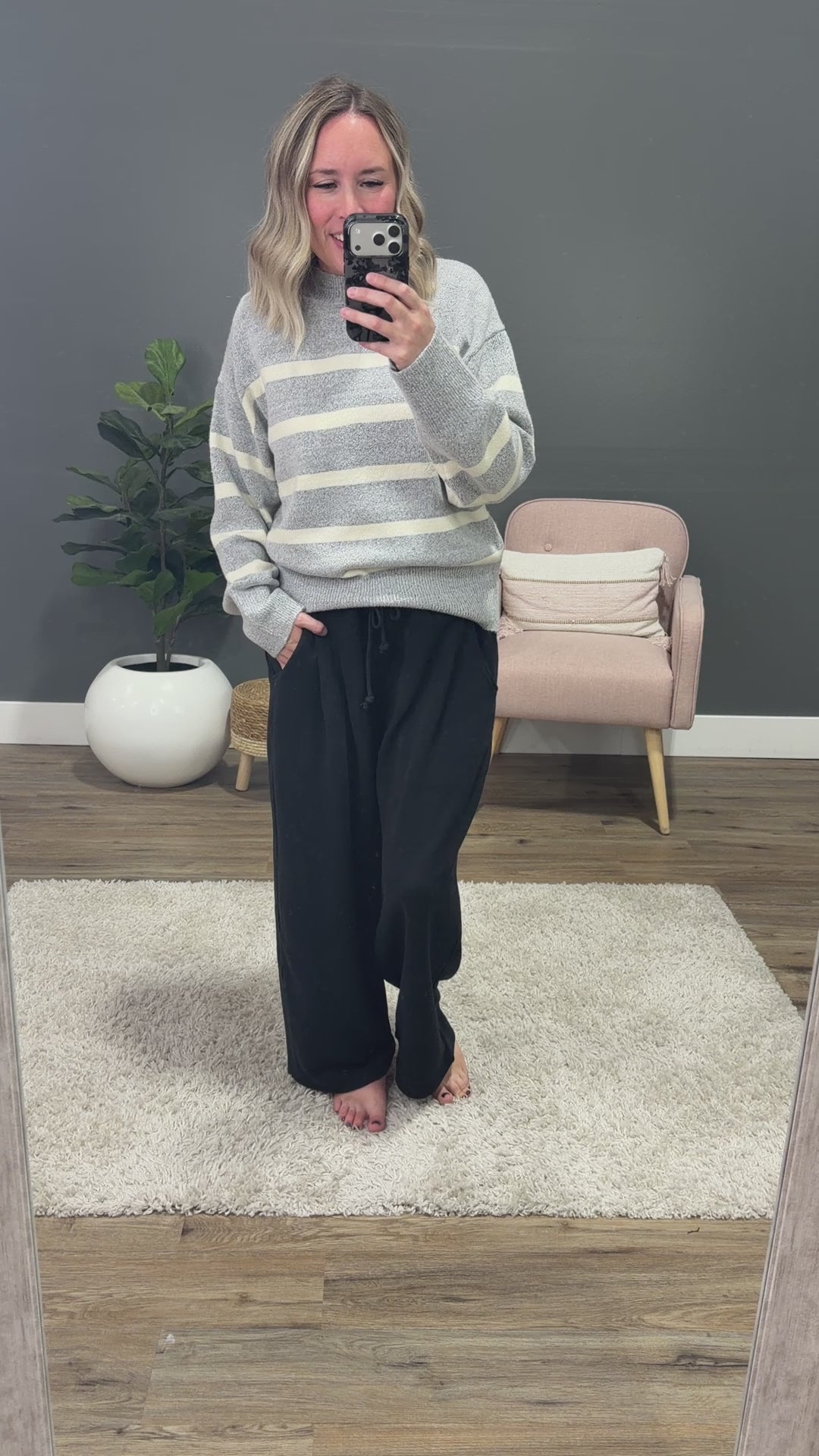 NEW! Madalyn Striped Knit Sweater - Heather Gray & Cream