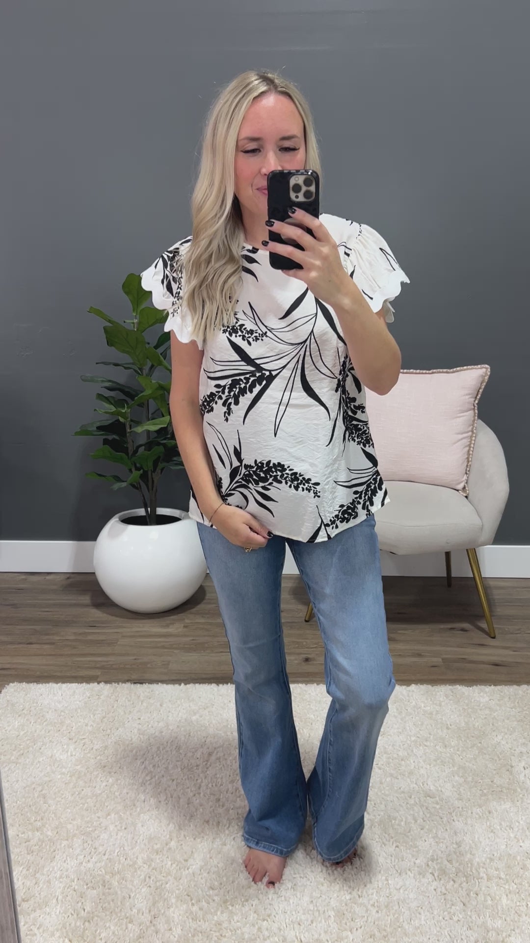 Tami Black Floral Flutter Sleeve Top