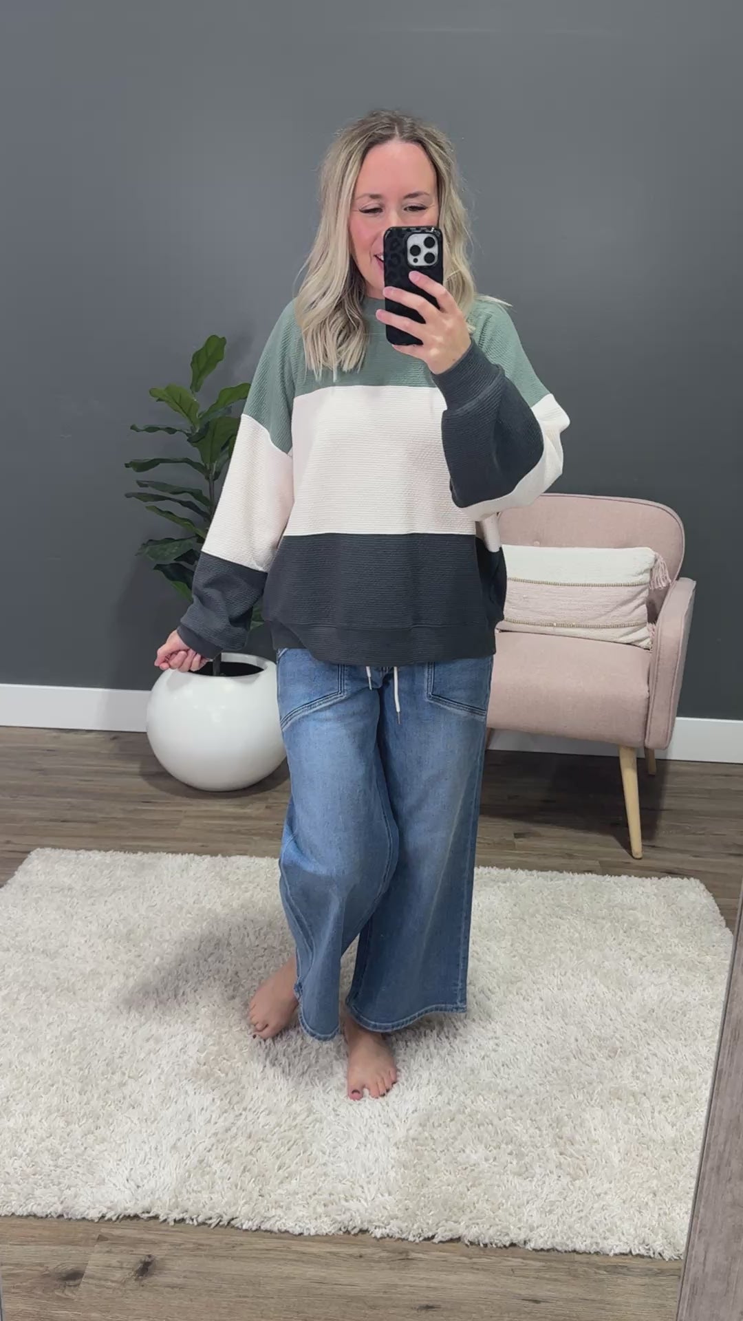 Penny Cloud Knit Color Block - Sage, Cream & Charcoal Tres Bien