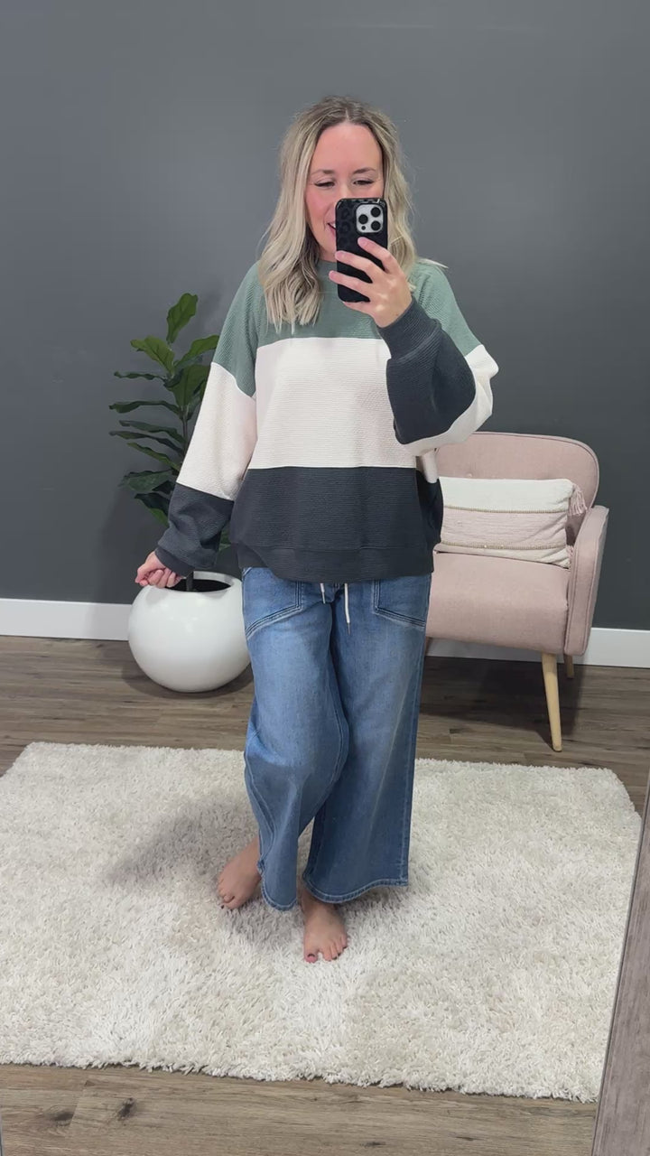 Penny Cloud Knit Color Block - Sage, Cream & Charcoal Tres Bien