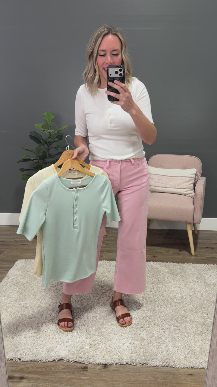 NEW! Emmy Micro Ribbed Henley Top - Mint