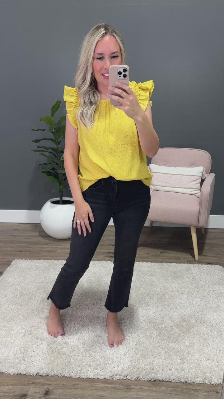 Celeste Ruffle Sleeve Top - Dijon Yellow SALE Staccato