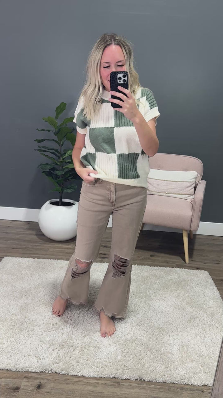 NEW! Joey Textured Checkered Sweater - Sage Michelle Mae